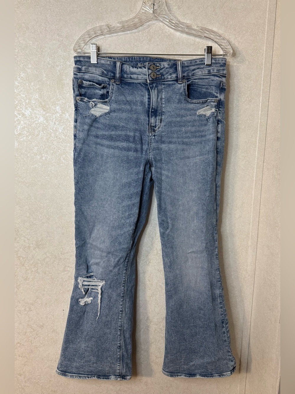 American Eagle Outfitters Light Blue Distressed Flare Jeans